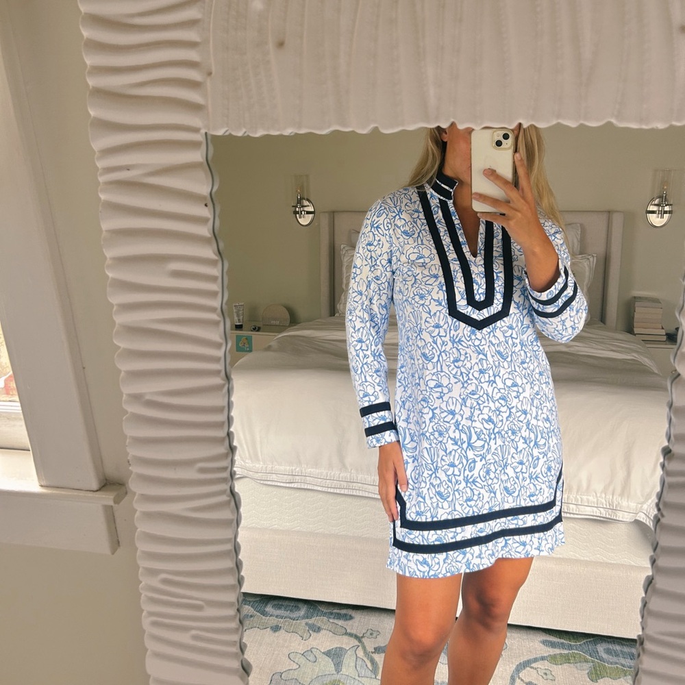 STS Sail To Sable Floral Classic Tunic Dress French Terry Blue White